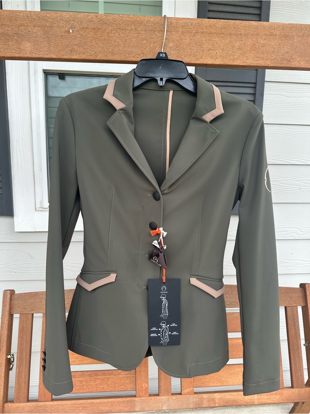 Women's Olive Green Equestrian Blazer with Tan Trim
